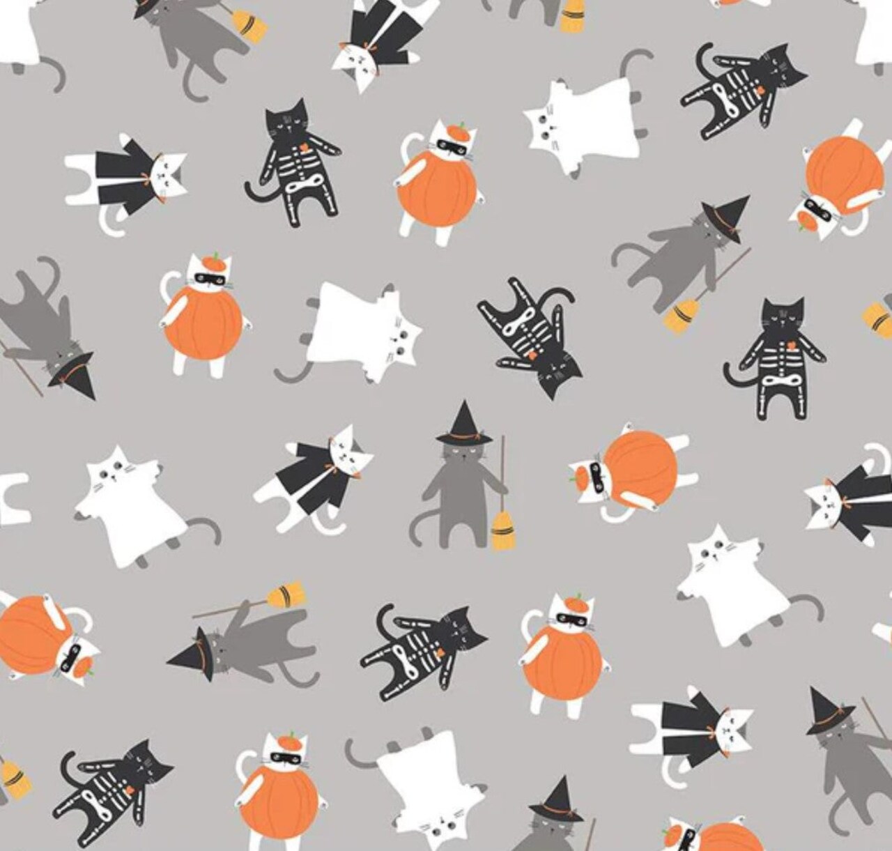 Riley Blake Halloween Cats in Costumes Gray 100% Cotton Price Per Yard